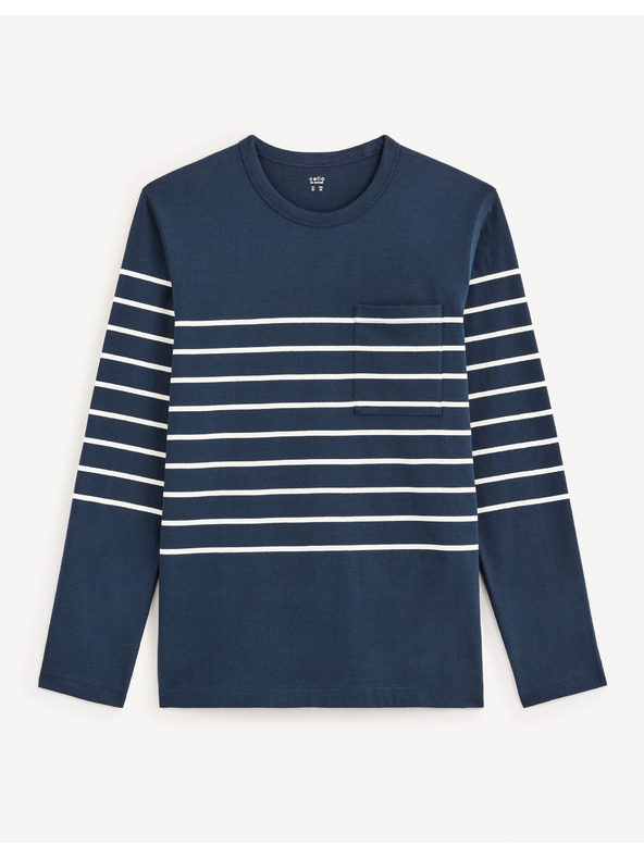 Celio Modré pánské pruhované tričko Celio Veboxmlr