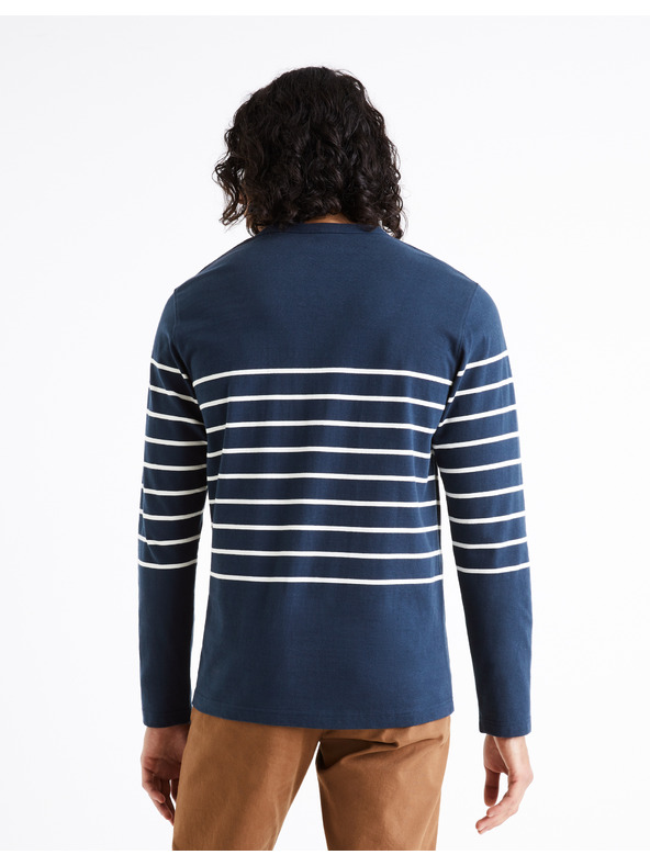 Celio Modré pánské pruhované tričko Celio Veboxmlr