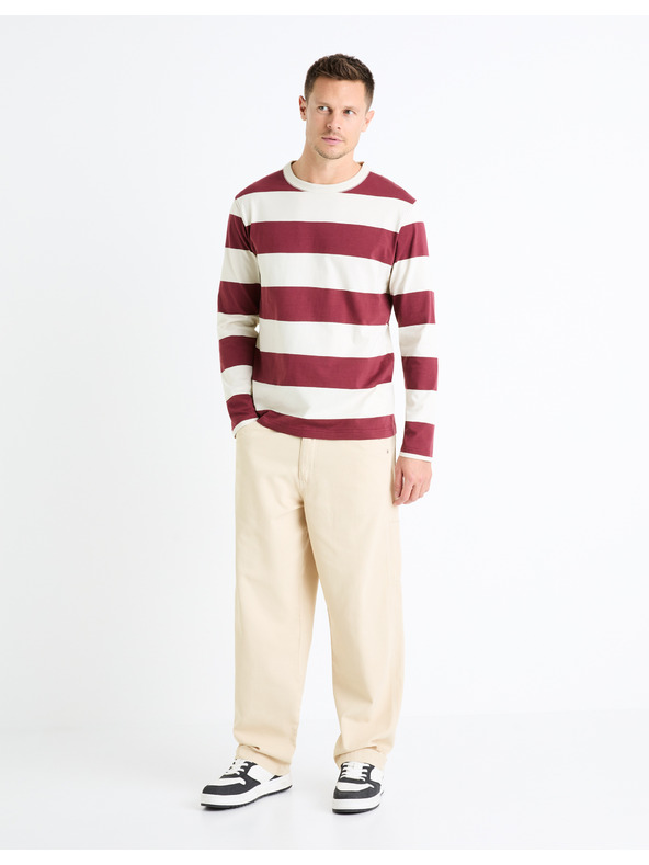 Celio Vínové pánské pruhované tričko Celio Fecond