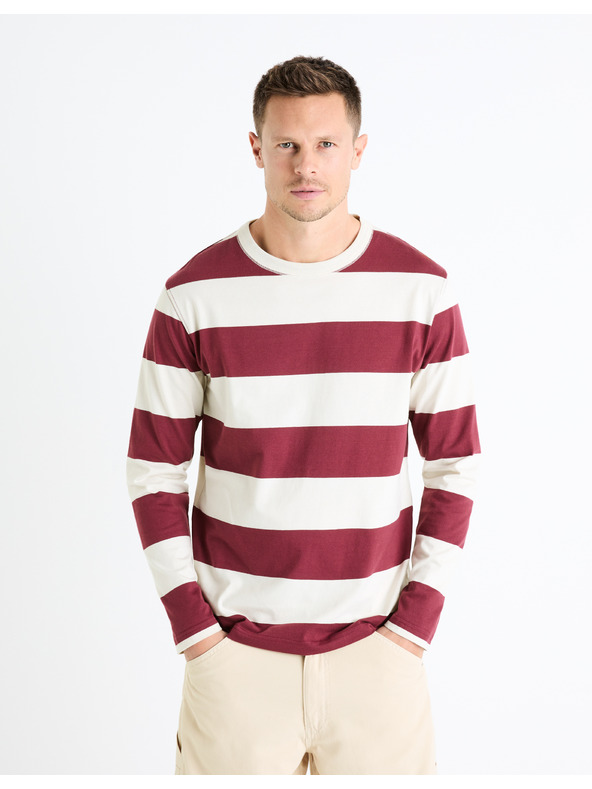 Celio Vínové pánské pruhované tričko Celio Fecond