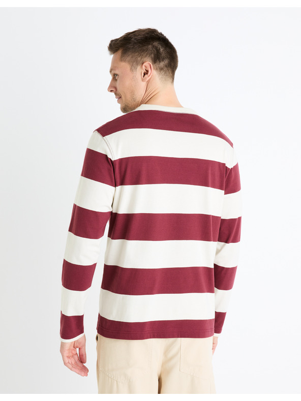 Celio Vínové pánské pruhované tričko Celio Fecond