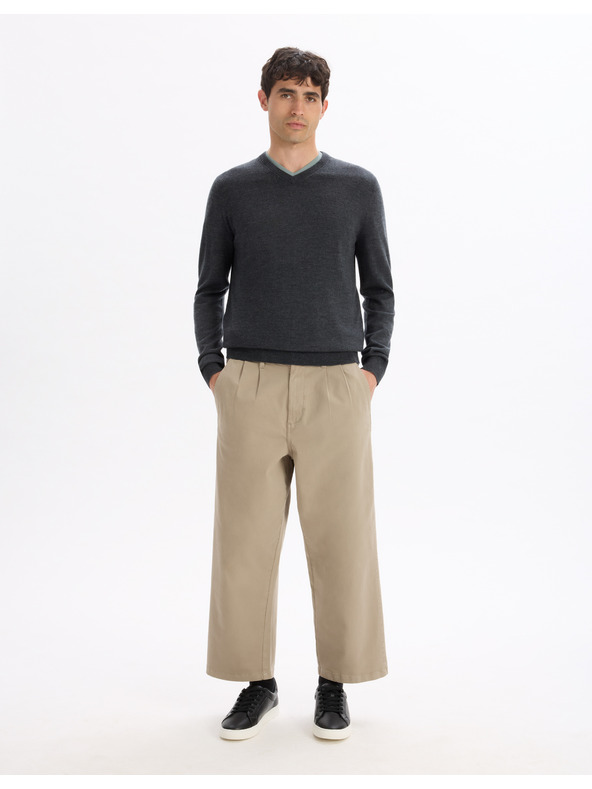 Celio Tmavě šedý pánský vlněný svetr Celio Semeriv