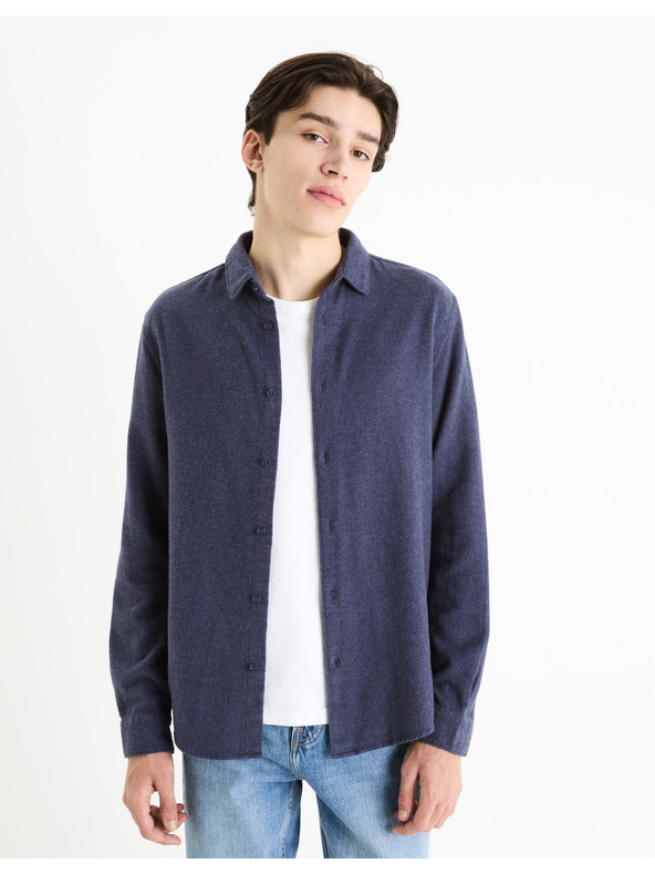 Celio Tmavě modrá pánská flanelová košile Celio Fanel