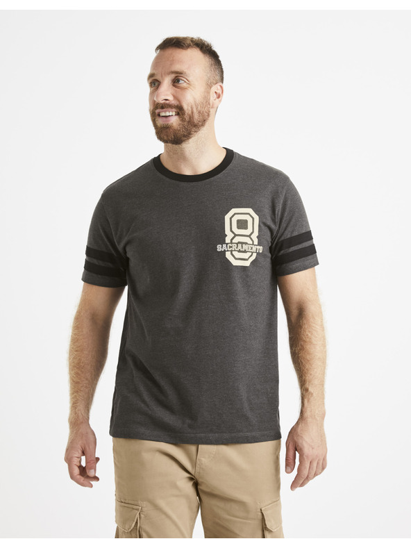 Celio Tmavě šedé pánské tričko s potiskem Celio