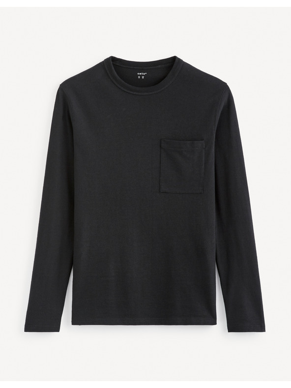 Celio Černé pánské basic tričko s kapsou Celio