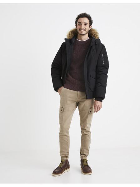 Celio Vínový pánský žíhaný svetr Celio