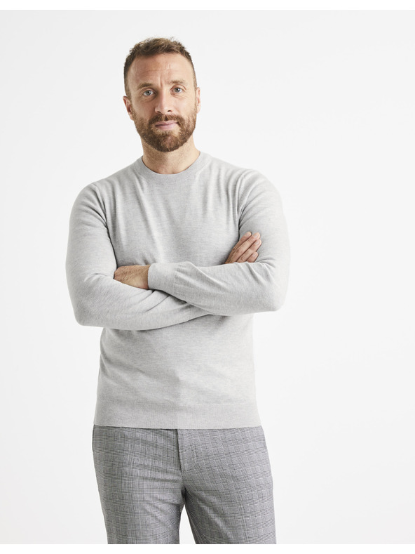Celio Světle šedý pánský basic svetr Celio