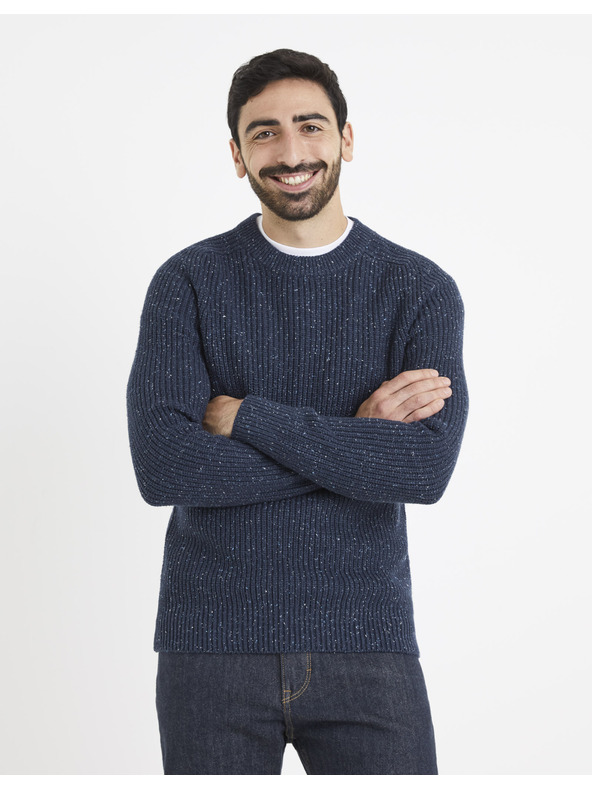 Celio Tmavě modrý pánský žíhaný svetr Celio