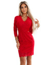numoco Krajkové šaty s dlouhým rukávem a výstřihem - červené Numoco