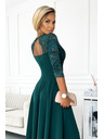 numoco Elegantní krajkové dlouhé šaty s výstřihem - zelené Numoco AMBER