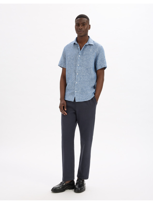 Celio Modrá pánská lněná košile Celio Damralin