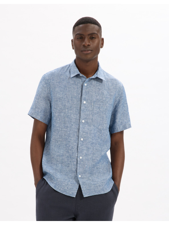 Celio Modrá pánská lněná košile Celio Damralin