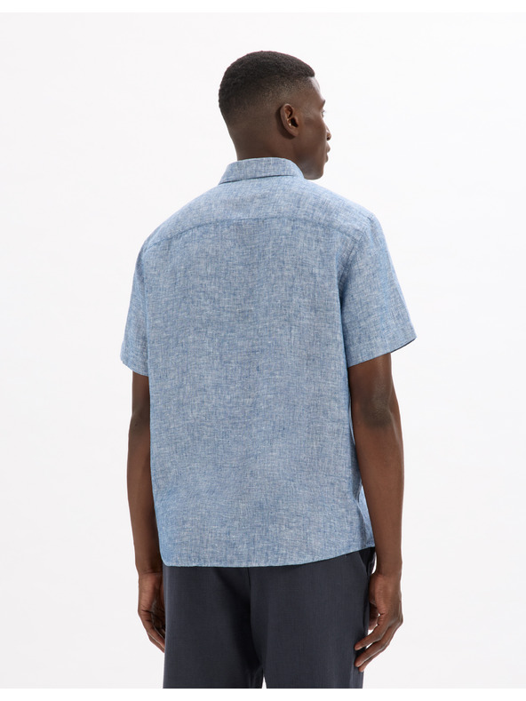 Celio Modrá pánská lněná košile Celio Damralin