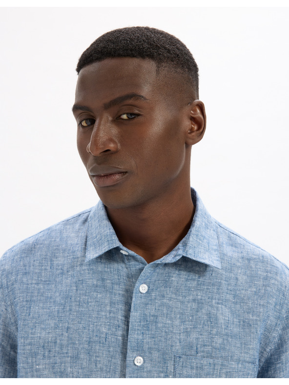 Celio Modrá pánská lněná košile Celio Damralin