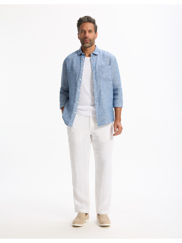 Celio Modrá pánská lněná košile Celio Daflix