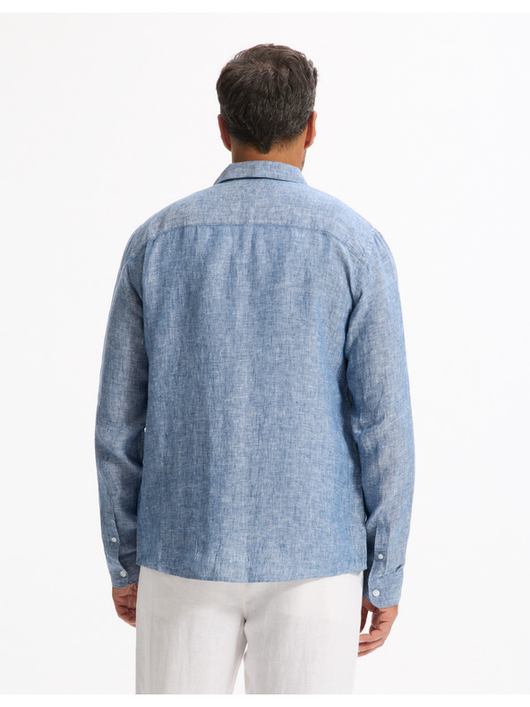 Celio Modrá pánská lněná košile Celio Daflix