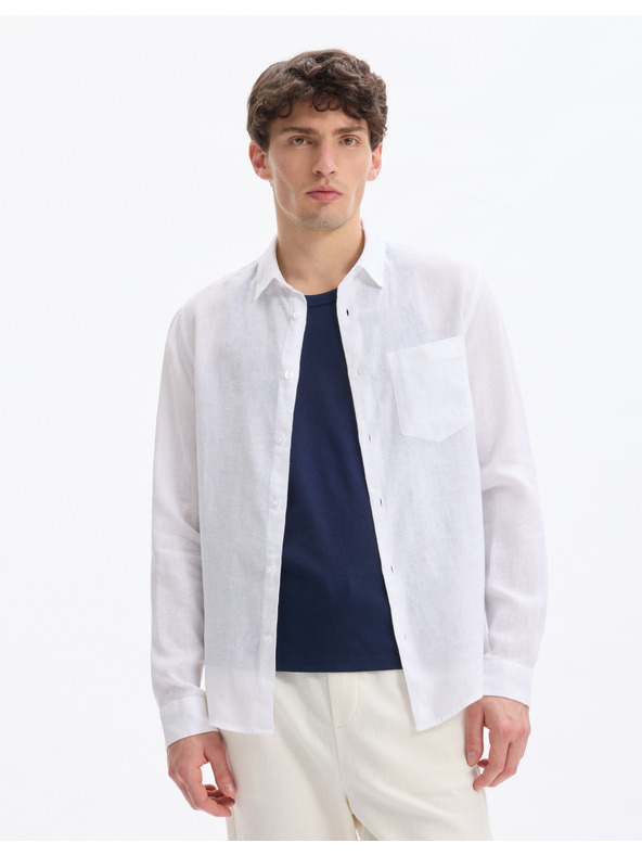 Celio Bílá pánská lněná košile Celio Daflix