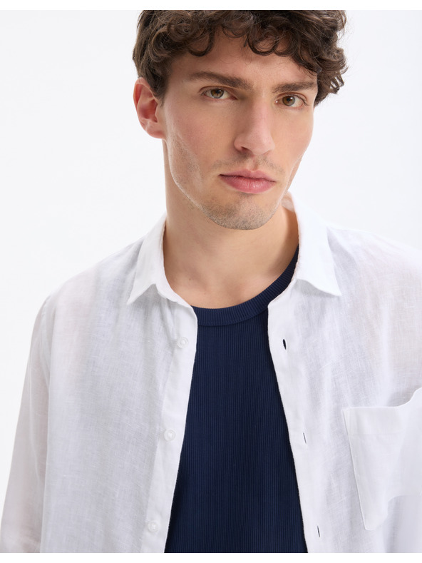 Celio Bílá pánská lněná košile Celio Daflix