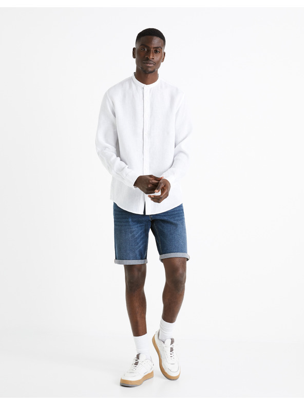 Celio Bílá pánská lněná košile Celio Damaolin