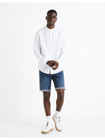 Celio Bílá pánská lněná košile Celio Damaolin