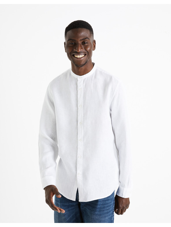 Celio Bílá pánská lněná košile Celio Damaolin