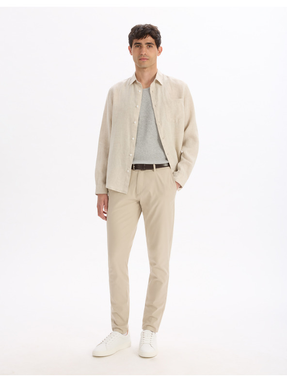 Celio Krémová pánská lněná košile Celio Daflix