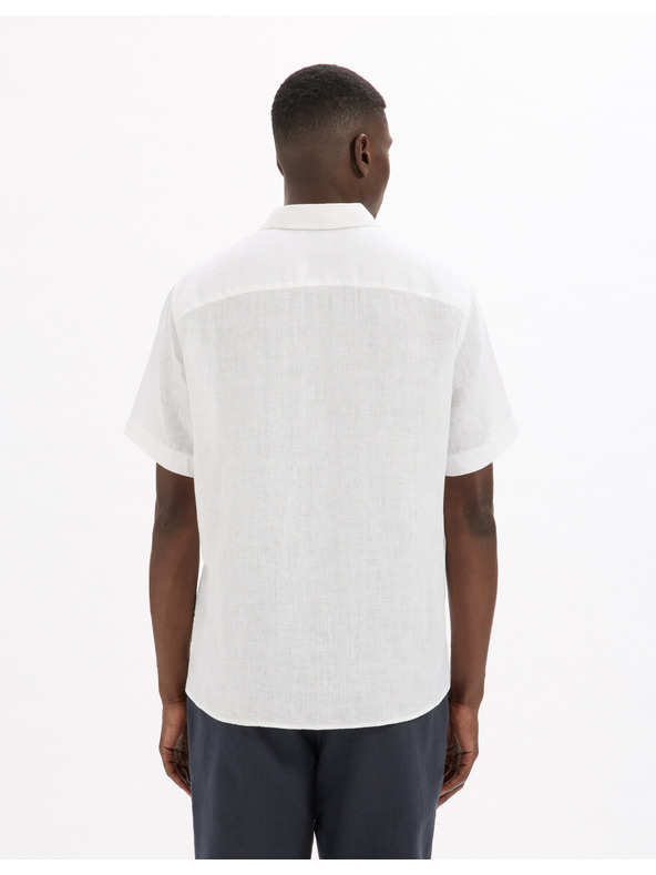 Celio Bílá pánská lněná košile Celio Damarlin