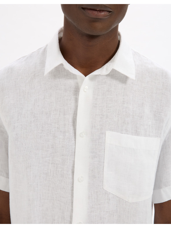 Celio Bílá pánská lněná košile Celio Damarlin