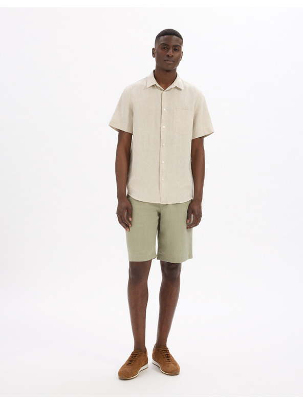 Celio Krémová pánská lněná košile Celio Damarlin