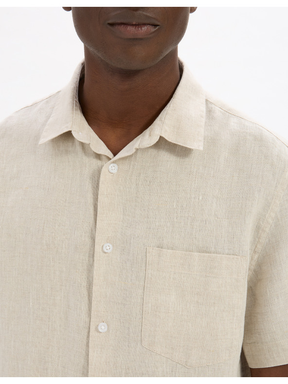 Celio Krémová pánská lněná košile Celio Damarlin