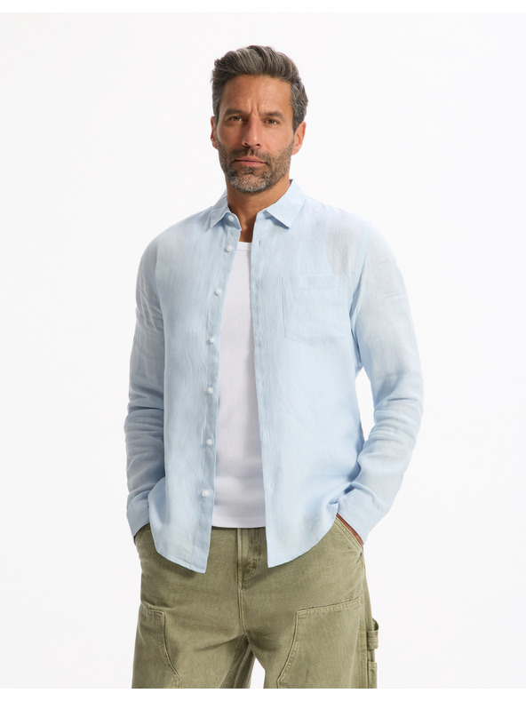 Celio Světle modrá pánská lněná košile Celio Daflix