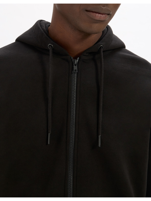 Celio Černá pánská basic mikina s kapucí Celio Fethree