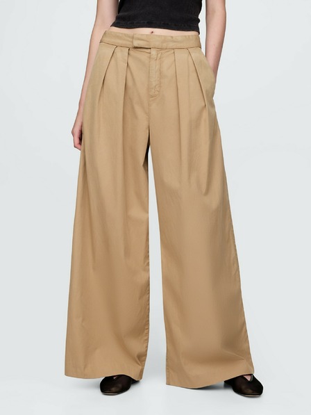 GAP Plisované keprové khaki kalhoty High Rise wide-leg GAP