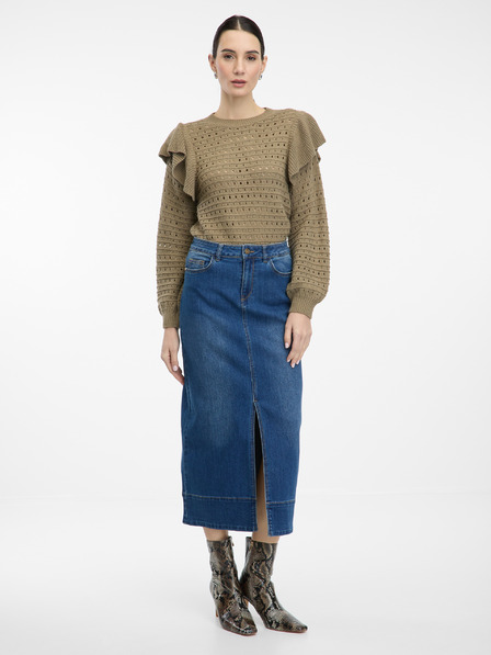 Orsay Tmavě modrá dámská džínová maxi sukně ORSAY