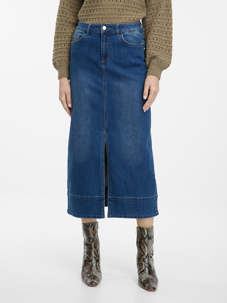 Orsay Tmavě modrá dámská džínová maxi sukně ORSAY