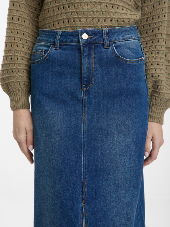 Orsay Tmavě modrá dámská džínová maxi sukně ORSAY