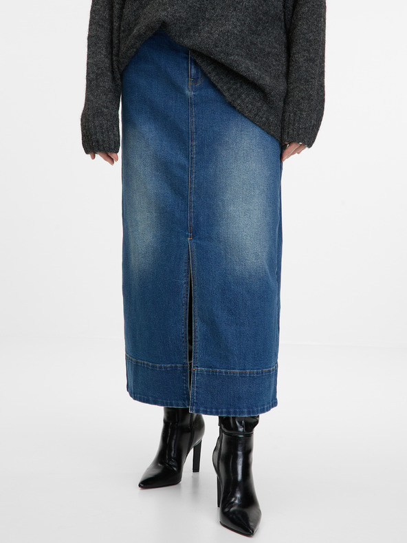 Orsay Tmavě modrá dámská džínová maxi sukně ORSAY