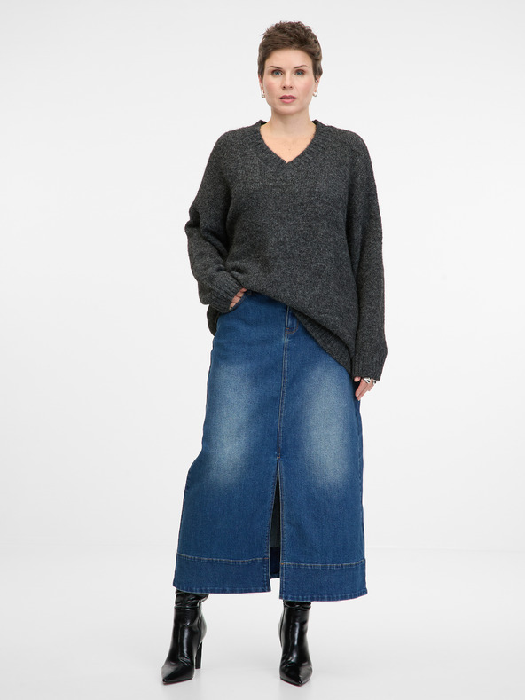 Orsay Tmavě modrá dámská džínová maxi sukně ORSAY