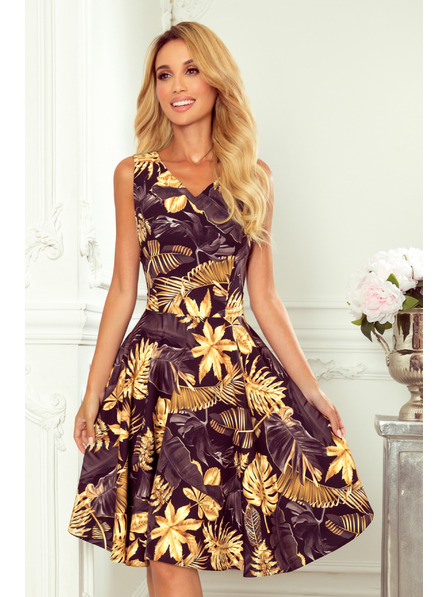 numoco Šaty - srdcovitý výstřih - Zlaté listy Numoco