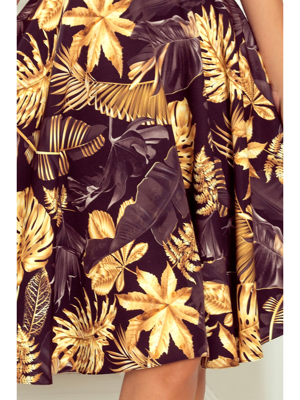 numoco Šaty - srdcovitý výstřih - Zlaté listy Numoco