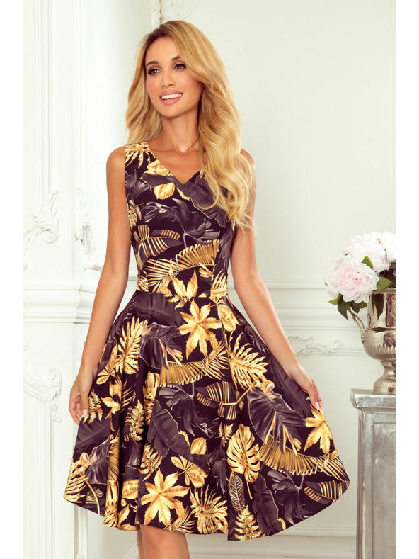 numoco Šaty - srdcovitý výstřih - Zlaté listy Numoco