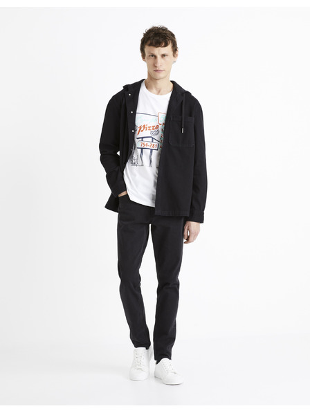 Celio Černá pánská džínová košile s kapucí Celio Dadenim