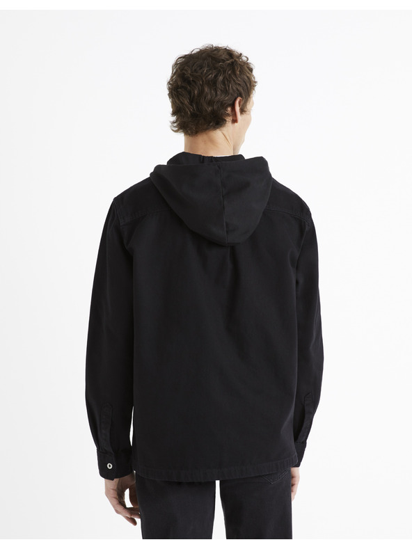 Celio Černá pánská džínová košile s kapucí Celio Dadenim