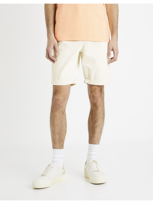 Celio Krémové pánské džínové kraťasy Celio Dojogdenbm