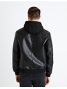 Celio Černá pánská koženková bunda s kapucí Celio Fumati