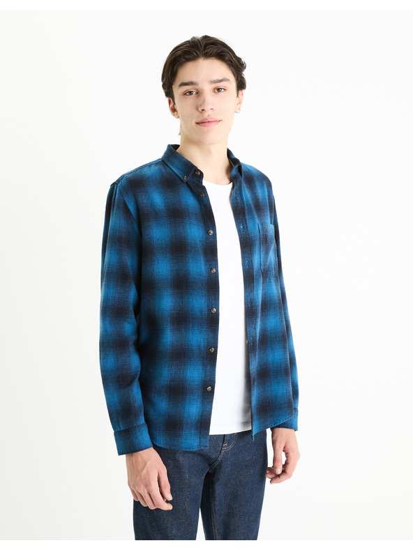 Celio Modrá pánská kostkovaná košile Celio Fabuche