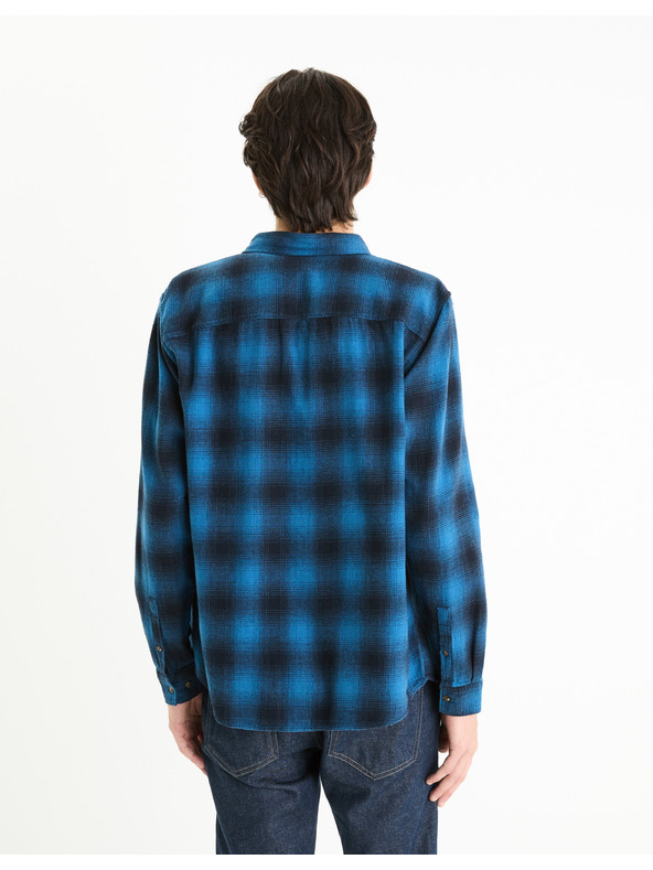 Celio Modrá pánská kostkovaná košile Celio Fabuche