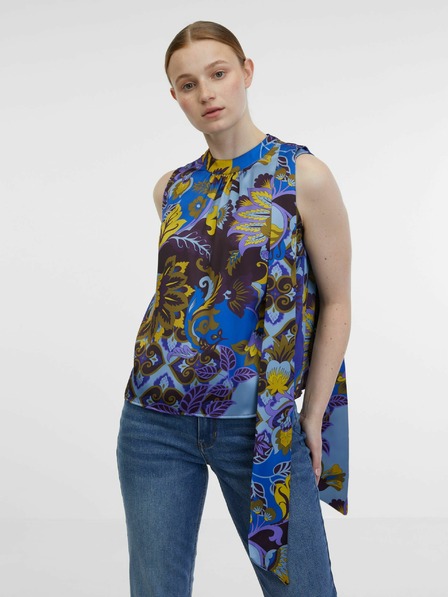 Orsay Modrá dámská vzorovaná saténová halenka ORSAY