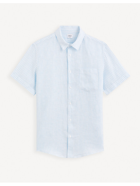 Celio Světle modrá pánská proužkovaná lněná košile Celio Damarlin