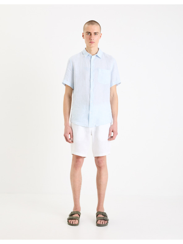 Celio Světle modrá pánská proužkovaná lněná košile Celio Damarlin